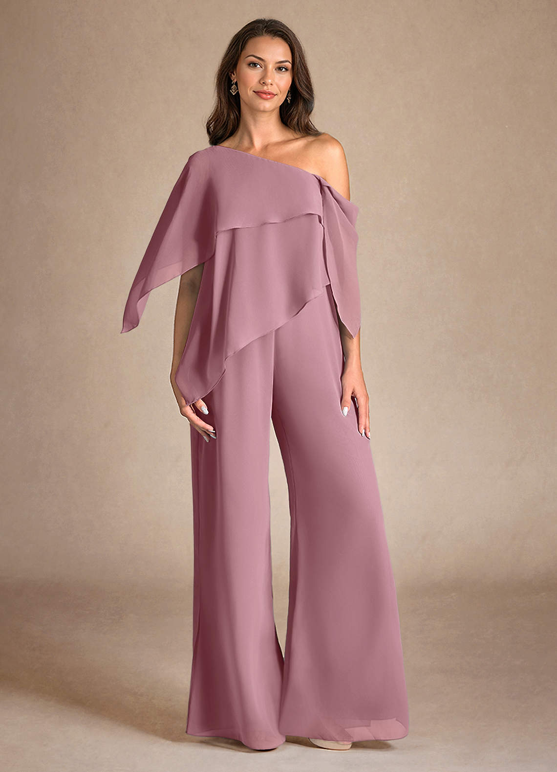 Azazie Halima Mother of the Bride Dresses Vintage Mauve Jumpsuit/Pantsuit Side Slit Chiffon Dress image1