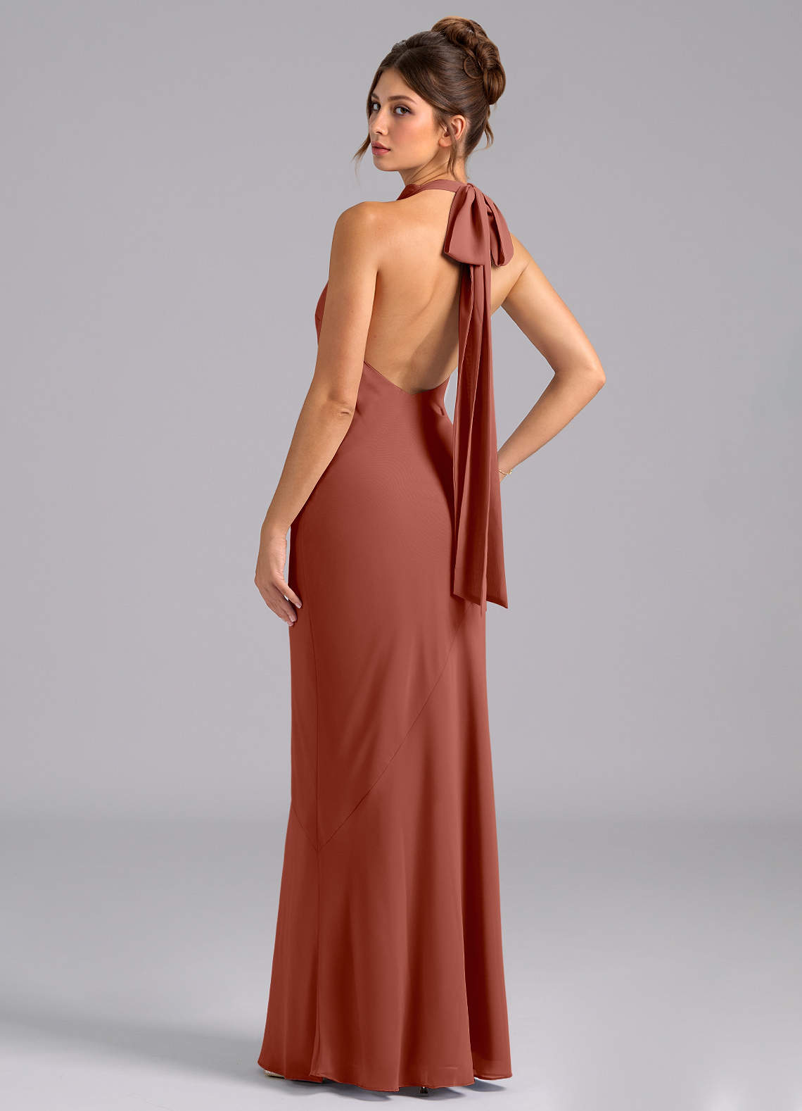 Azazie Velli Morsiusneito Mekot Mrenneito Korkea kaulus Sifonki Lattian pituus Pukeutua image6