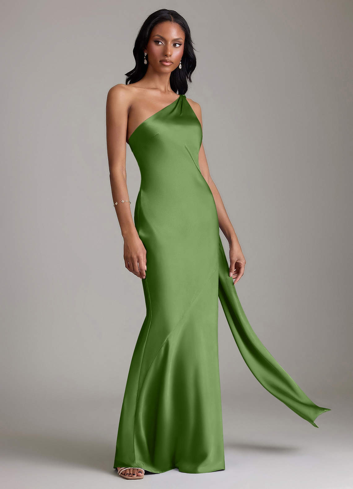 Azazie Juniper Kjoler til hjemmeprøvning Havfrue En skulder Stræk satin Gulv-længde Kjole image4