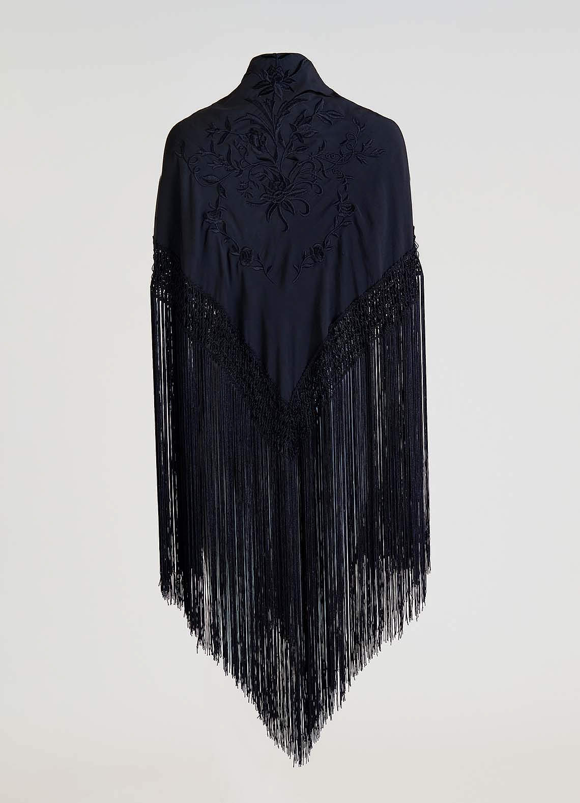 front Embroidered Fringe Shawl