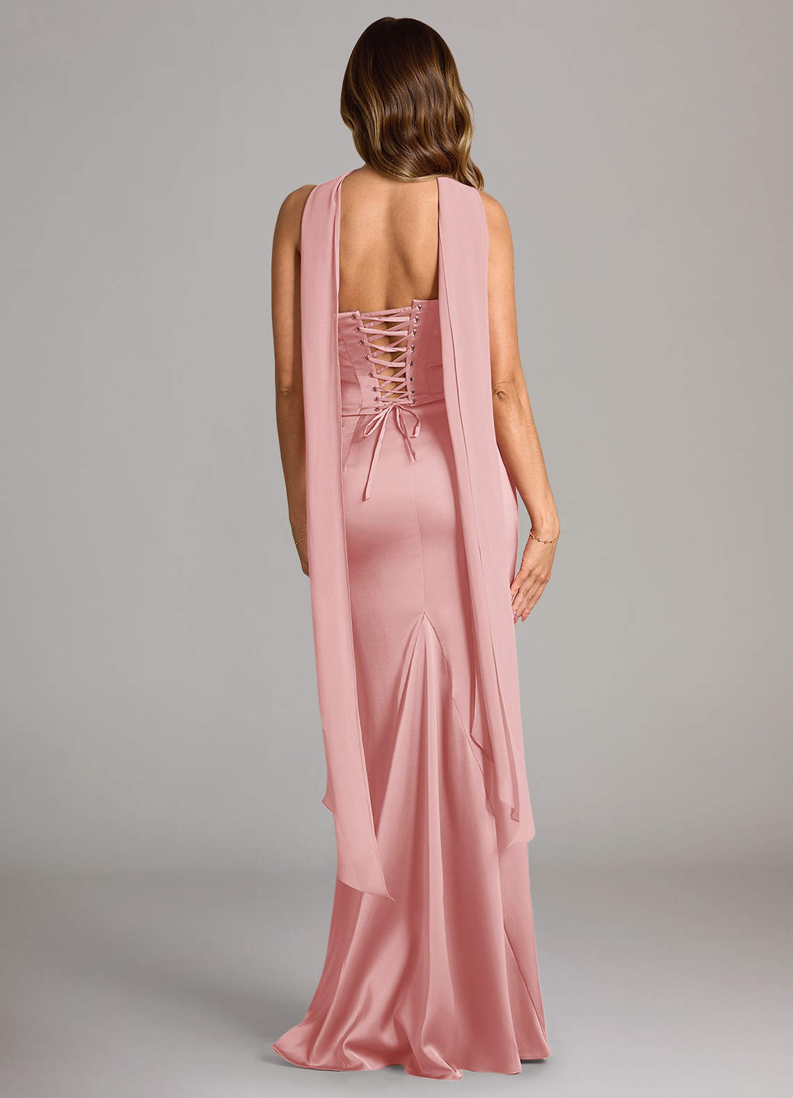 Azazie Sorrel Bridesmaid Dresses Powder Pink Mermaid Strapless Stretch Satin Convertible Dress image1