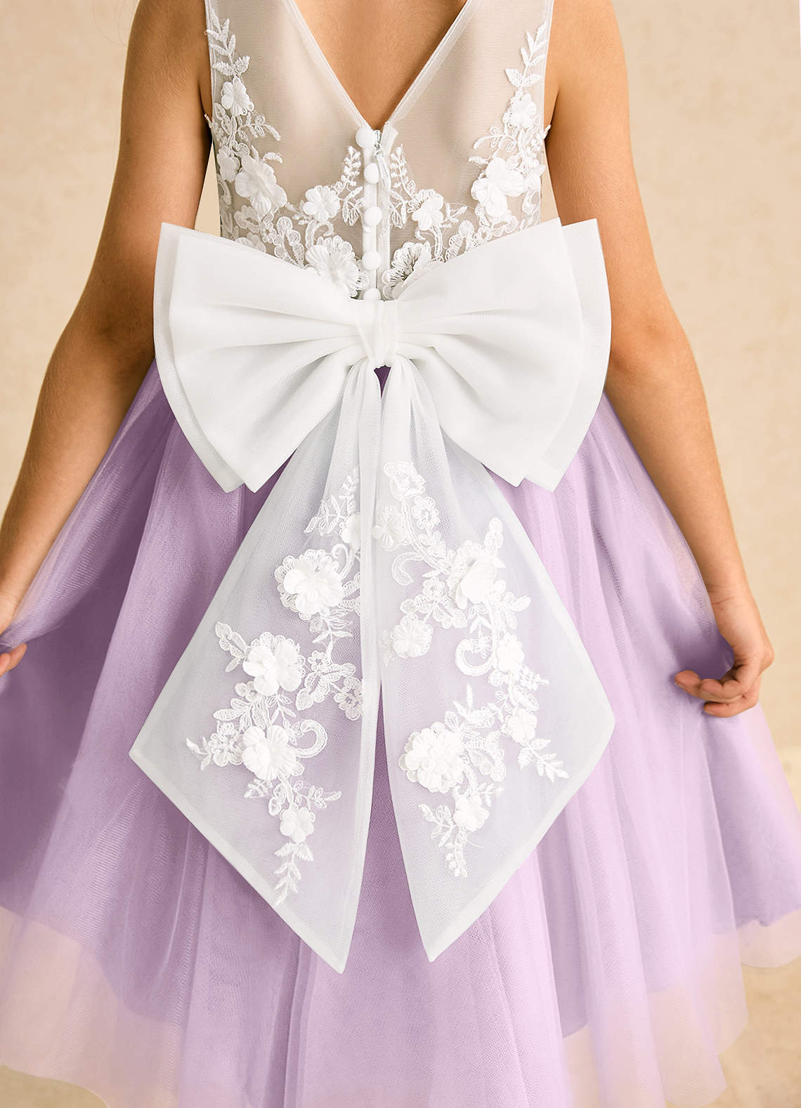 Azazie Ball-Gown Scoop Neck Tea-Length Tulle Flower Girl Dresses - Ivory/Lilac