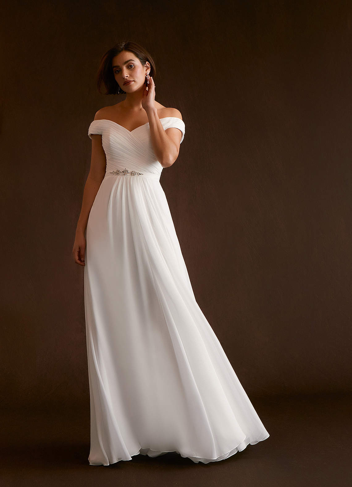Azazie Elsie Vestidos de novia Vestido de Diamante Blanco de Gasa de Corte en A con Lentejuela image3