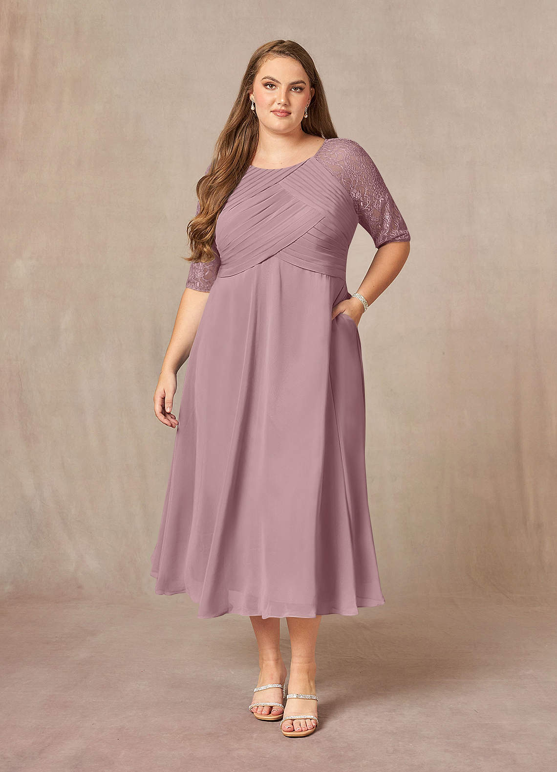 Azazie Dorothea Mother of the Bride Dresses Dusty Rose A-Line Scoop lace Chiffon Dress image1