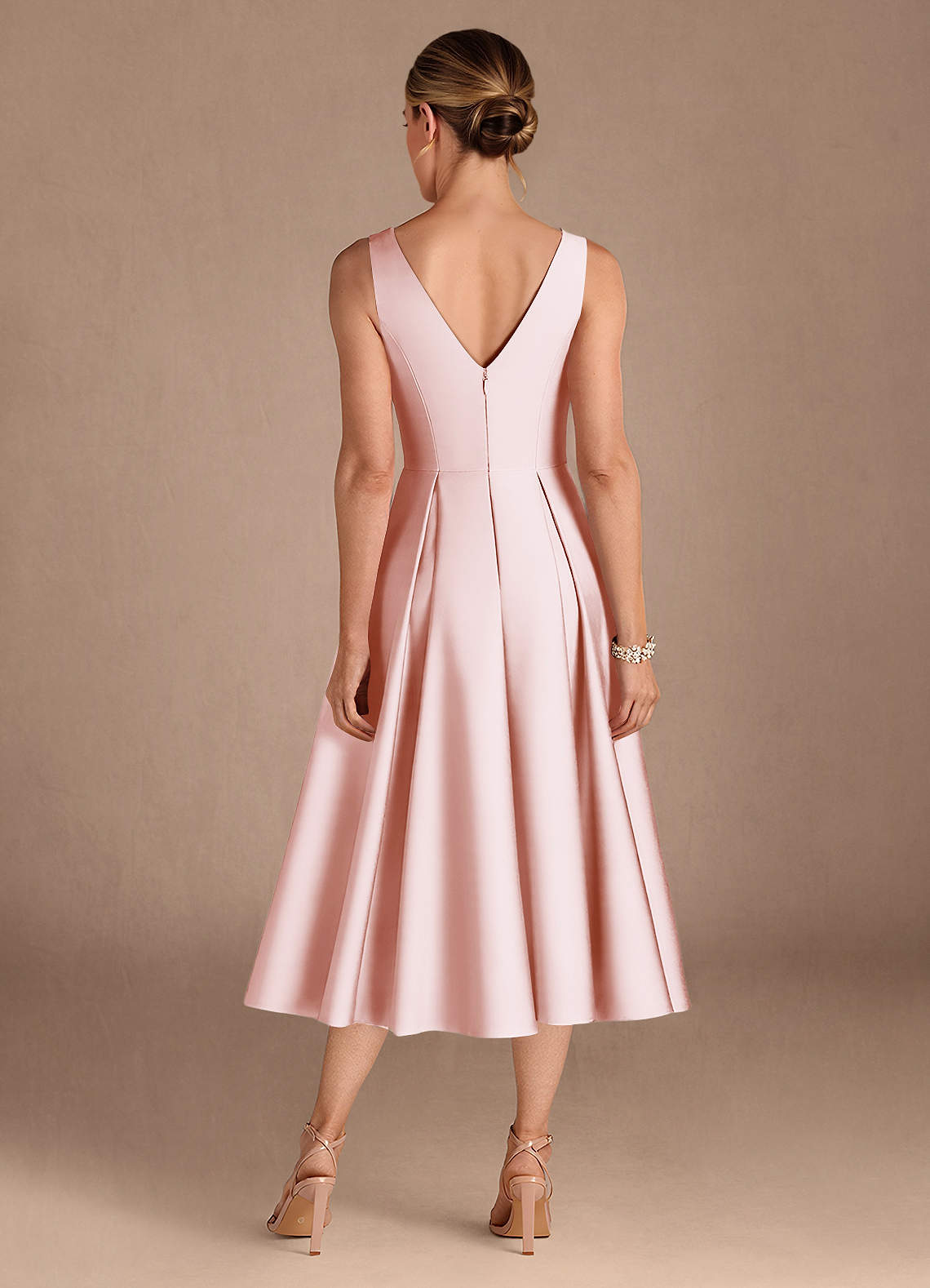 Azazie Fulton Mother of the Bride Dresses Blushing Pink A-Line Pleated Stretch Satin Dress image2