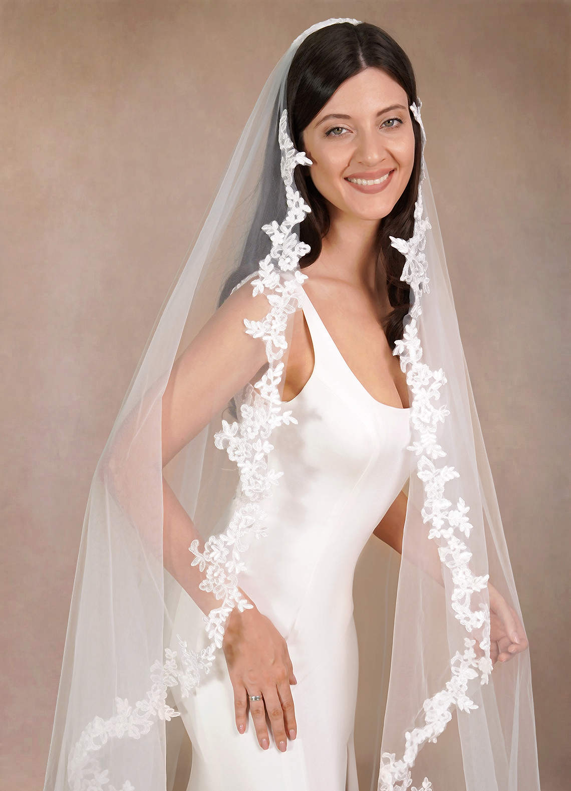 front Diamond and Lace Chapel Veil