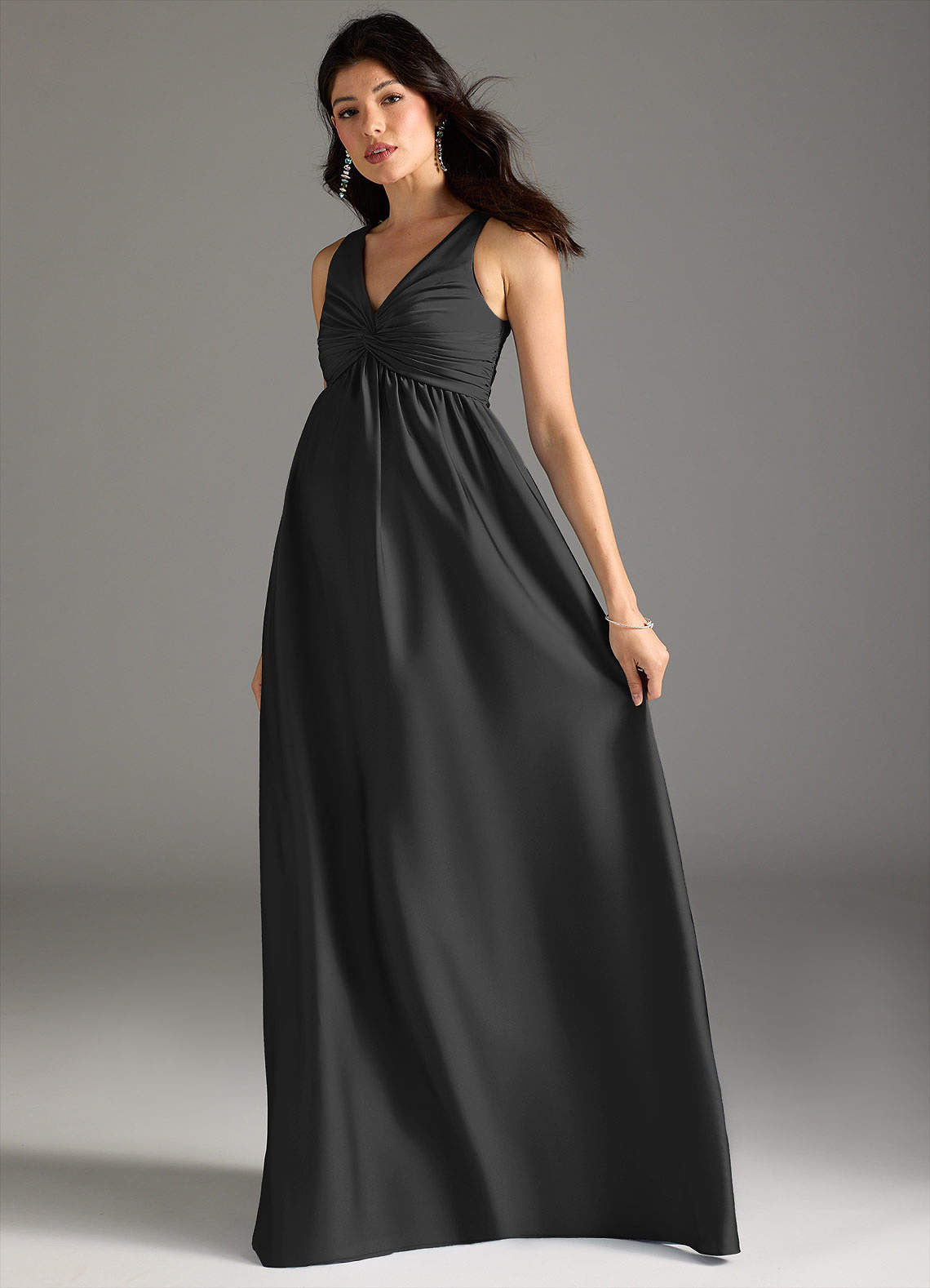 Azazie Yetta Maternity Bridesmaid Dresses A-Line Pleated Stretch Satin Floor-Length Dress image5