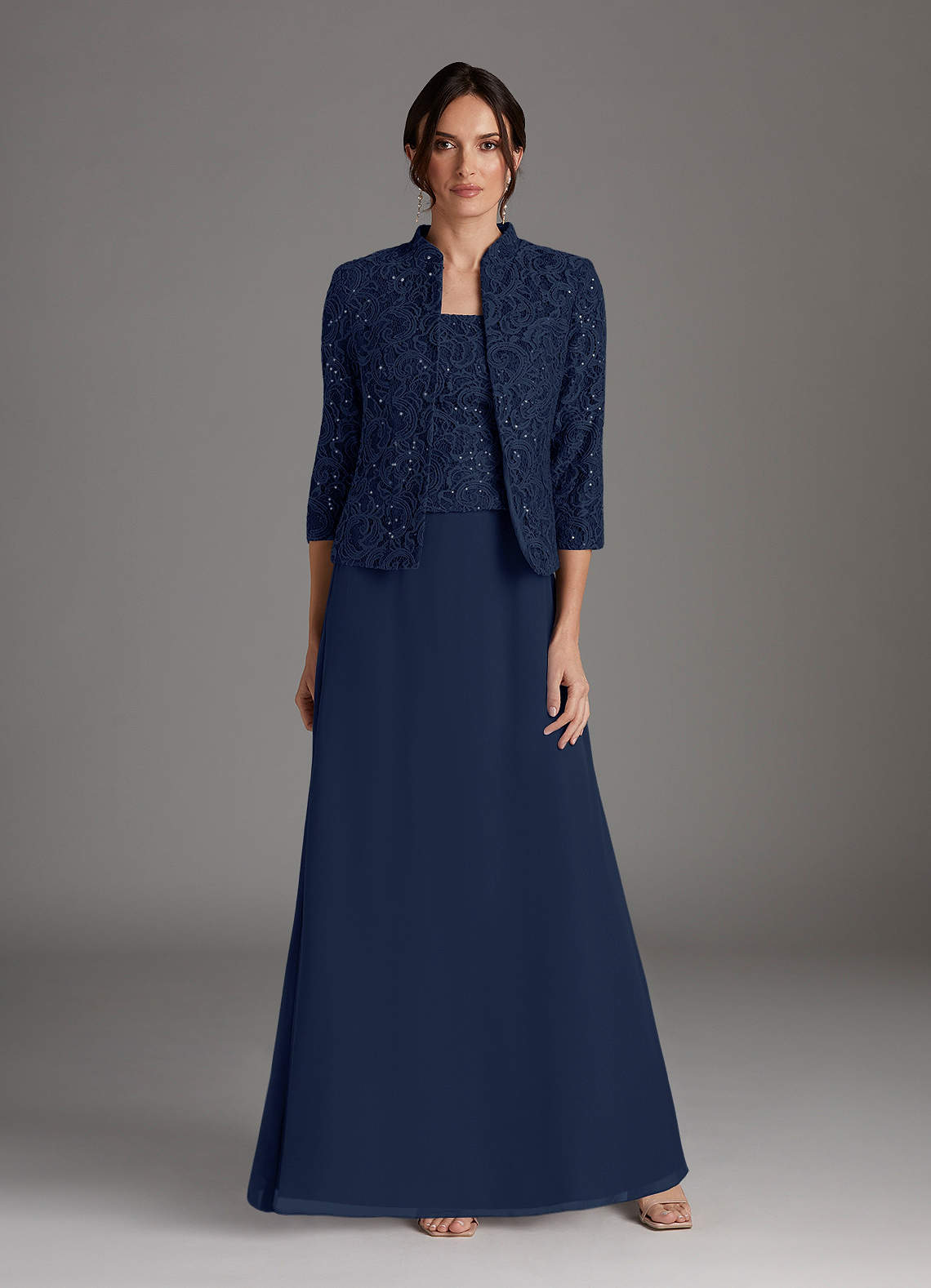 Azazie Cornelia Mother of the Bride Dresses Dark Navy Sheath Square Neckline Sequins Chiffon Dress image1