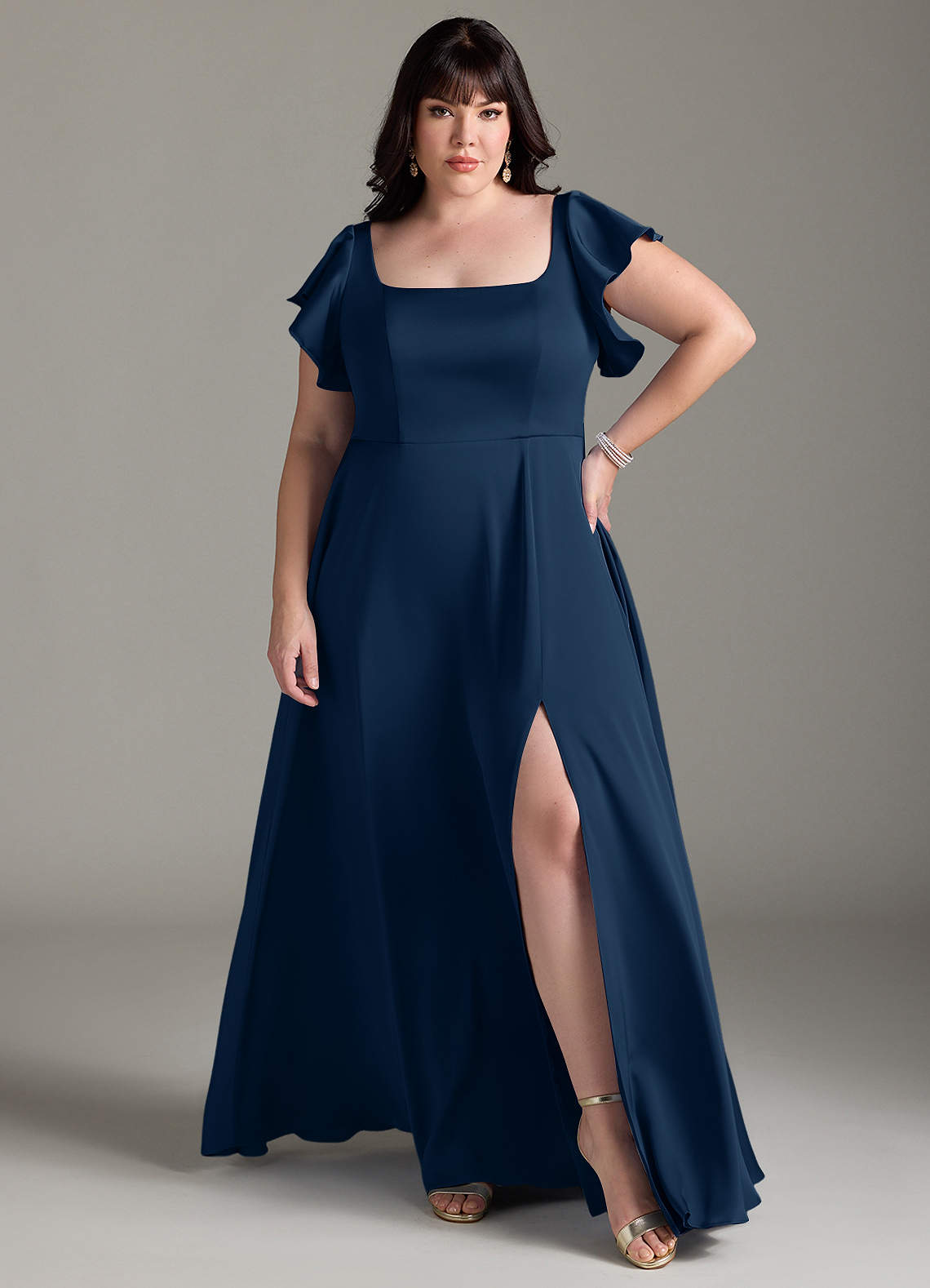 Azazie Bondi Bridesmaid Dresses Dark Navy A-Line Bow Stretch Satin Dress image6