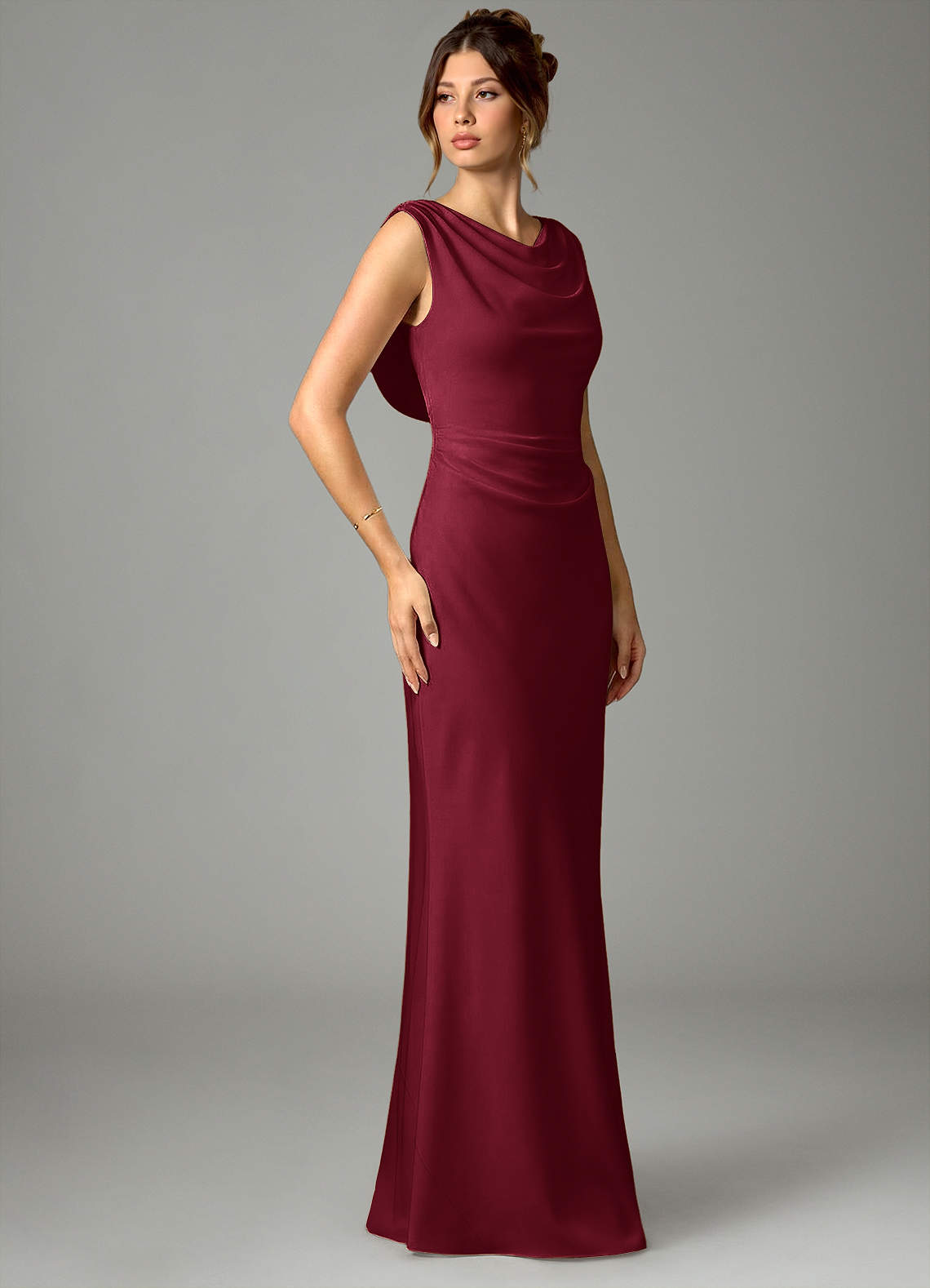 Azazie Mermaid Cowl Neck Floor-Length Stretch Satin Bridesmaid Dresses