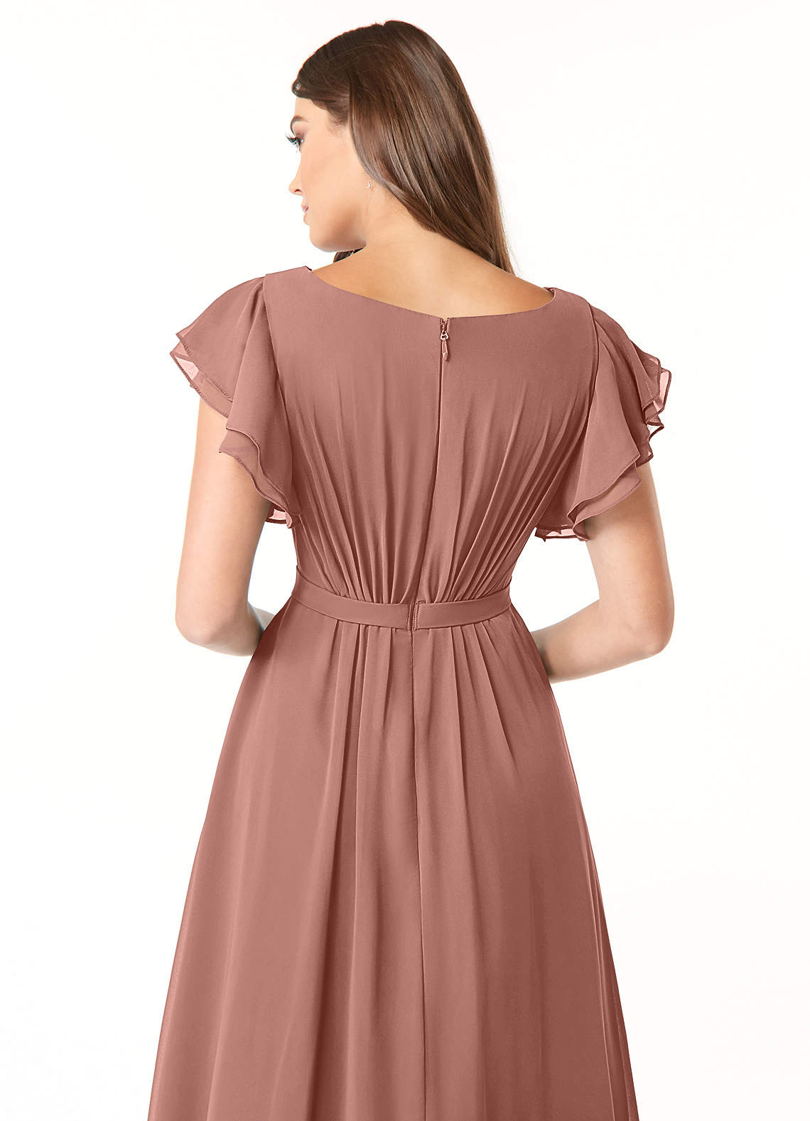 Azazie Daphne Modest Bridesmaid Dresses A-Line Ruffled Chiffon Floor-Length Dress image4