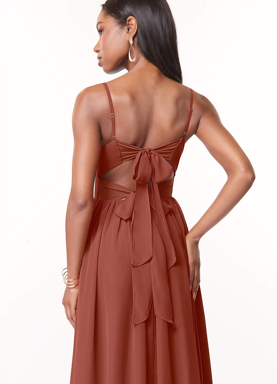 Azazie Zeya Bridesmaid Dresses Auburn A-Line V-Neck Pleated Chiffon Dress image1