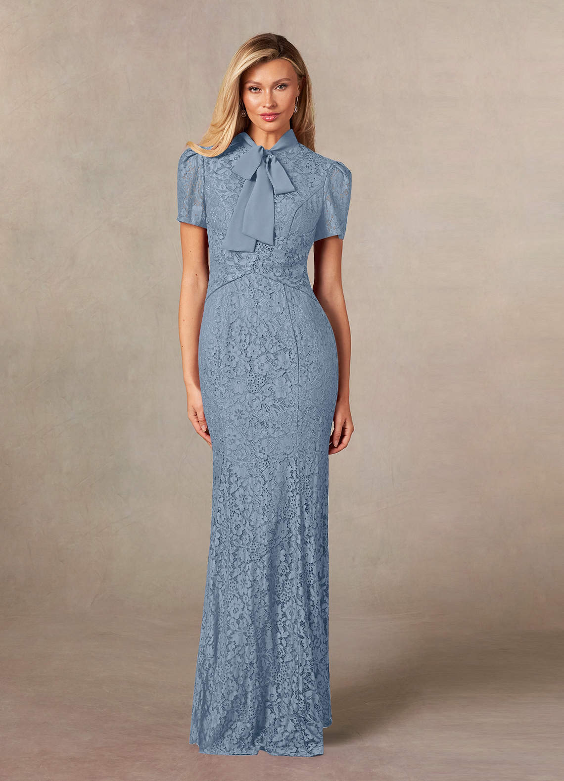 Azazie Carleannia Mother of the Bride Dresses Dusty Blue Mermaid Lace Chiffon Dress image1