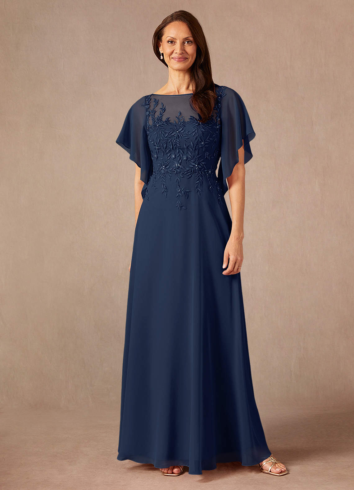 Azazie Faviola Mother of the Bride Dresses Dark Navy A-Line Boatneck sequins Chiffon Dress image1