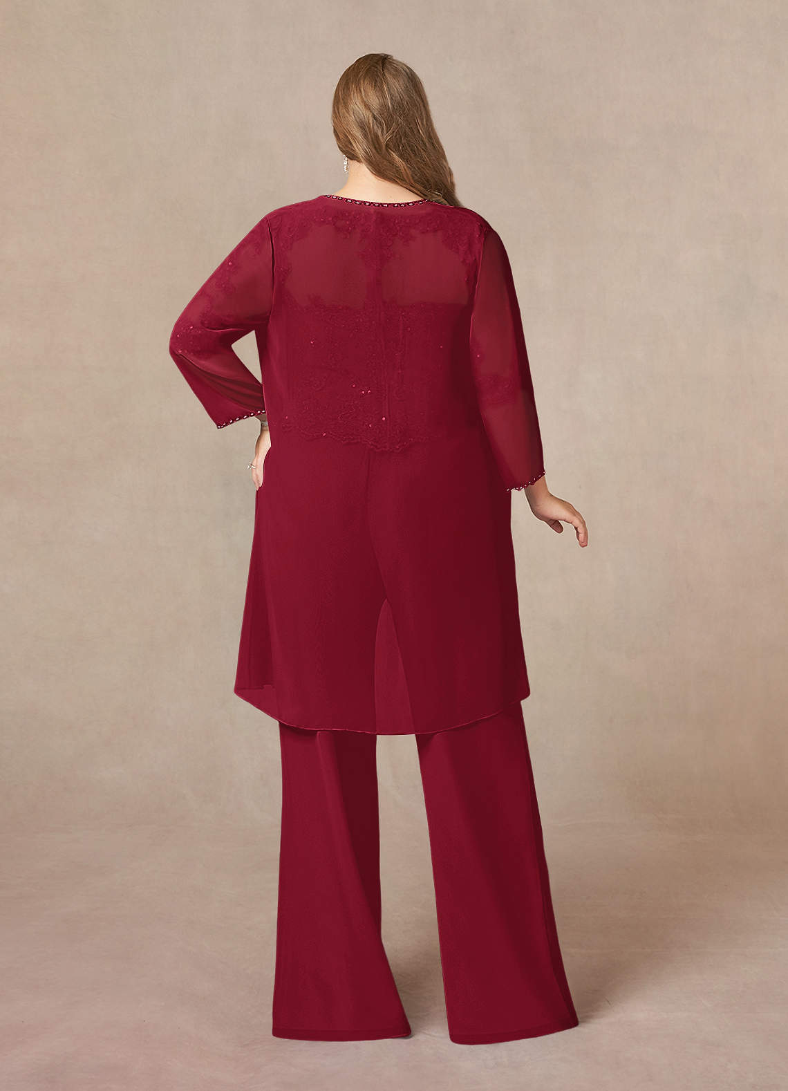 Azazie Florida Abiti per la Madre della Sposa Abito Tuta Pantaloni in Chiffon Lustrini Borgogna image14