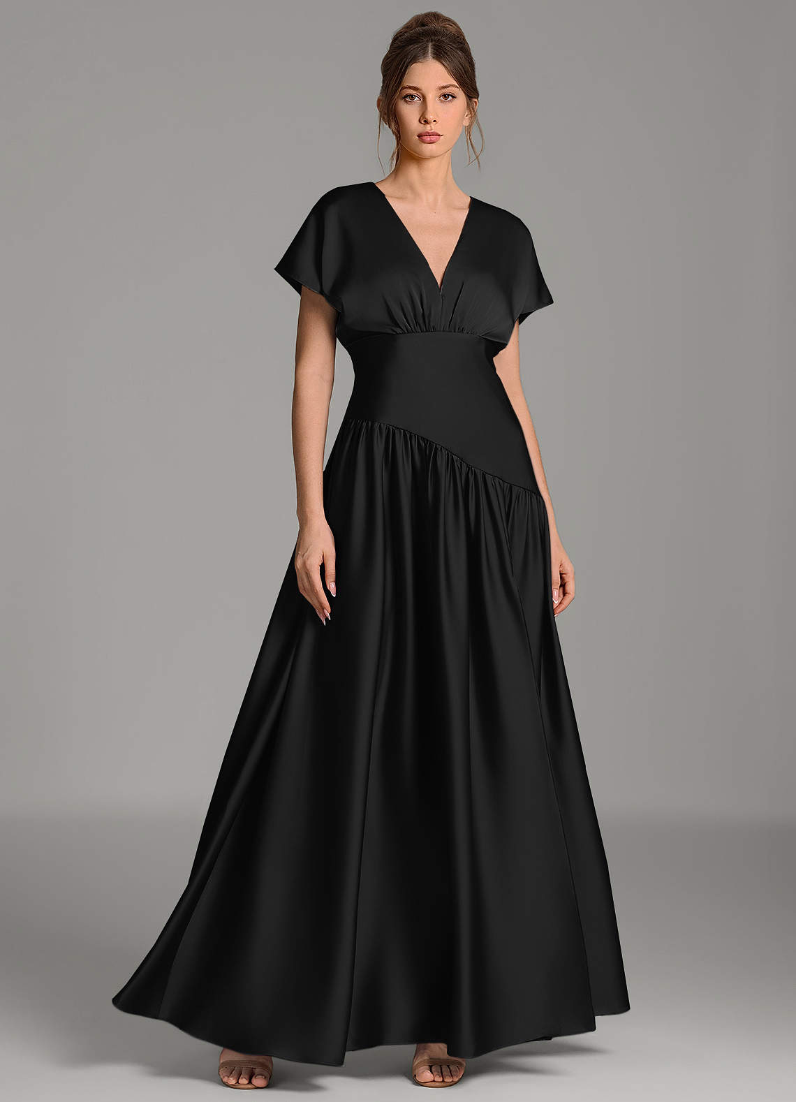 40 bridesmaid dresses Azazie Alysse Black Stretch Satin Elevate your bridal party’s