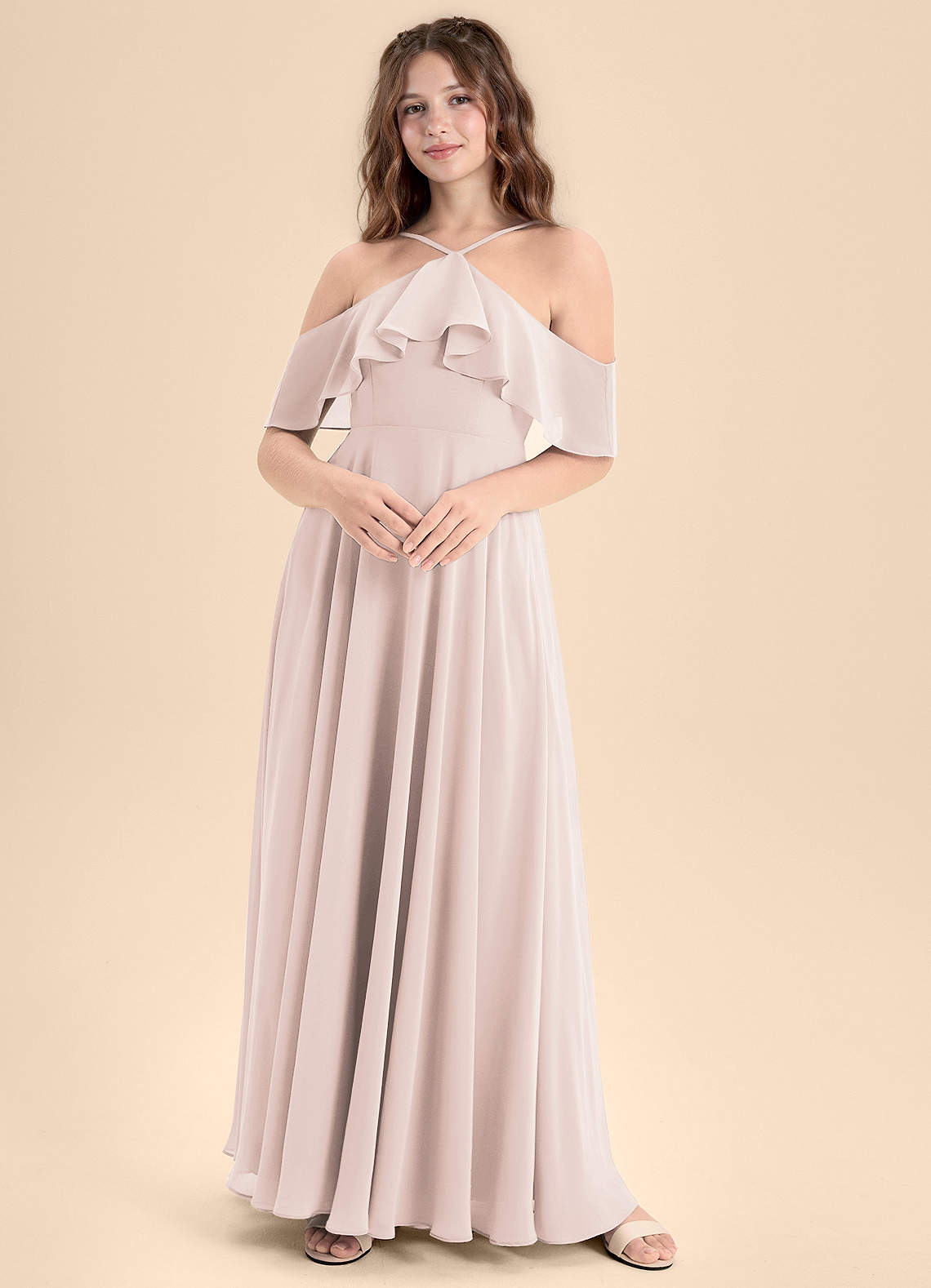 Azazie Tessabelle Junior Jurk van Chiffon met A-Lijn Off the Shoulder Rozenblaadje image1
