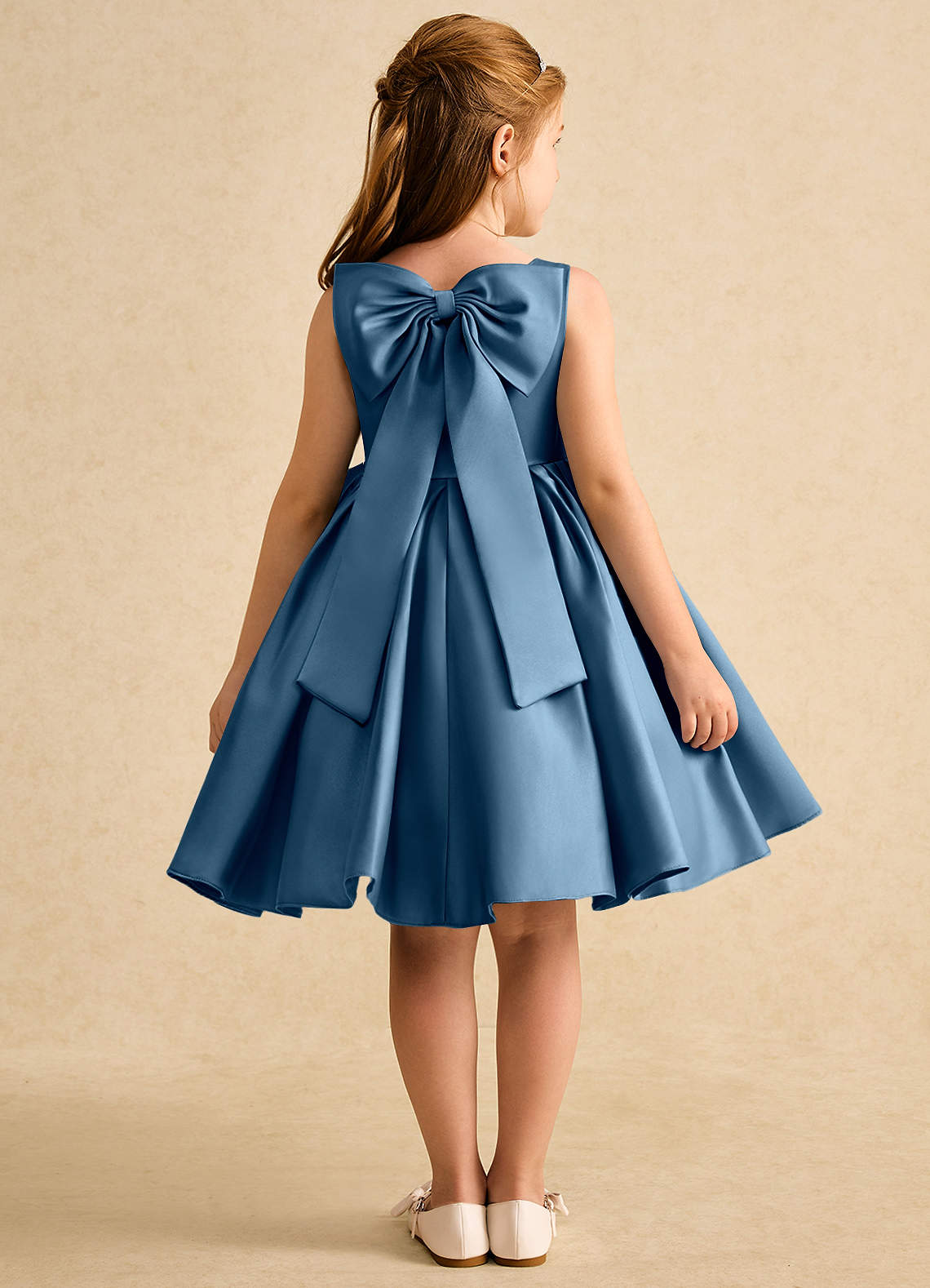 Azazie Jessie Flower Girl Dresses Bermuda A-Line Bow Matte Satin Dress image1