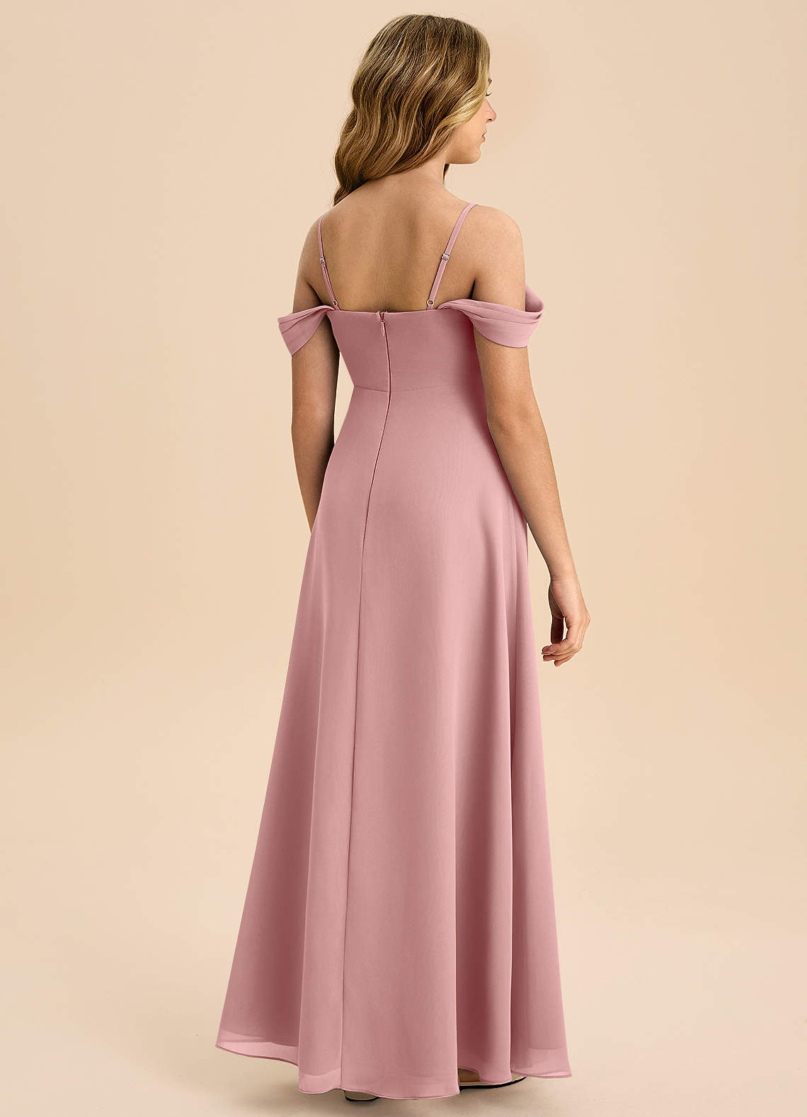 Azazie Anselie Junior A-Line Off-Shoulder Chiffon Gulv-længde Junior brudepige Kjole image1