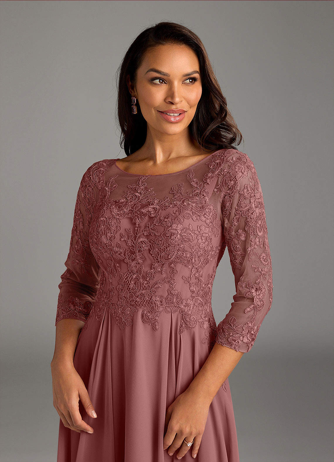 Azazie Marge Mother of the Bride Dresses Desert Rose A-Line Scoop Lace Chiffon Dress image4
