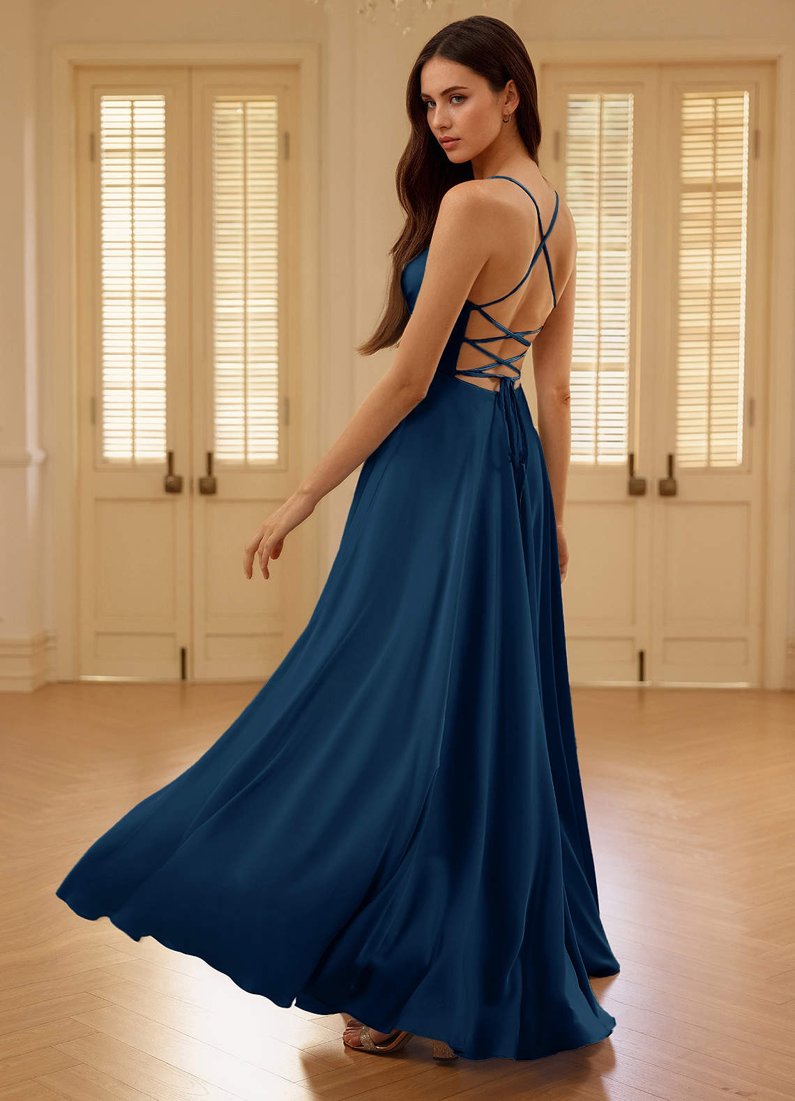 chinese dress ladies Green Simple Satin Prom Dress with Pocket A Line Graduation Dresses for Juniors APD3436 main image 1