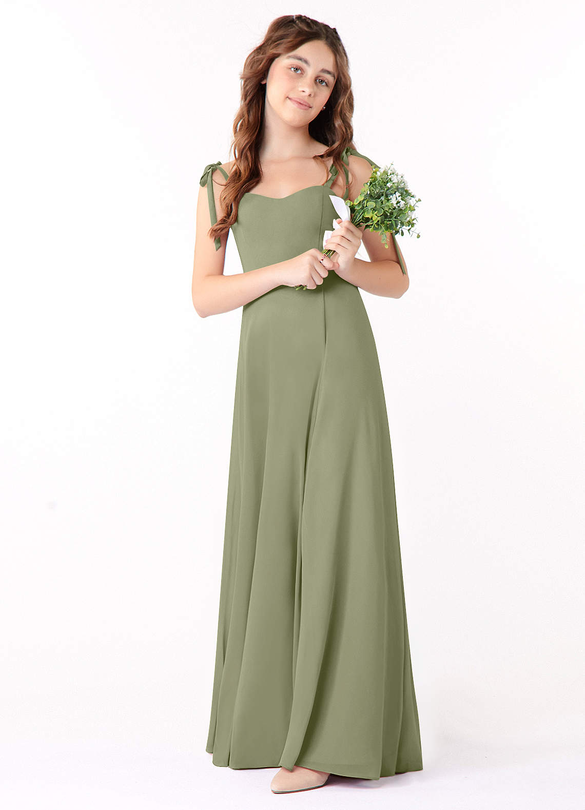 Azazie Rosey Junior Pistachio A-Line Sweetheart Neckline Chiffon Dress image1
