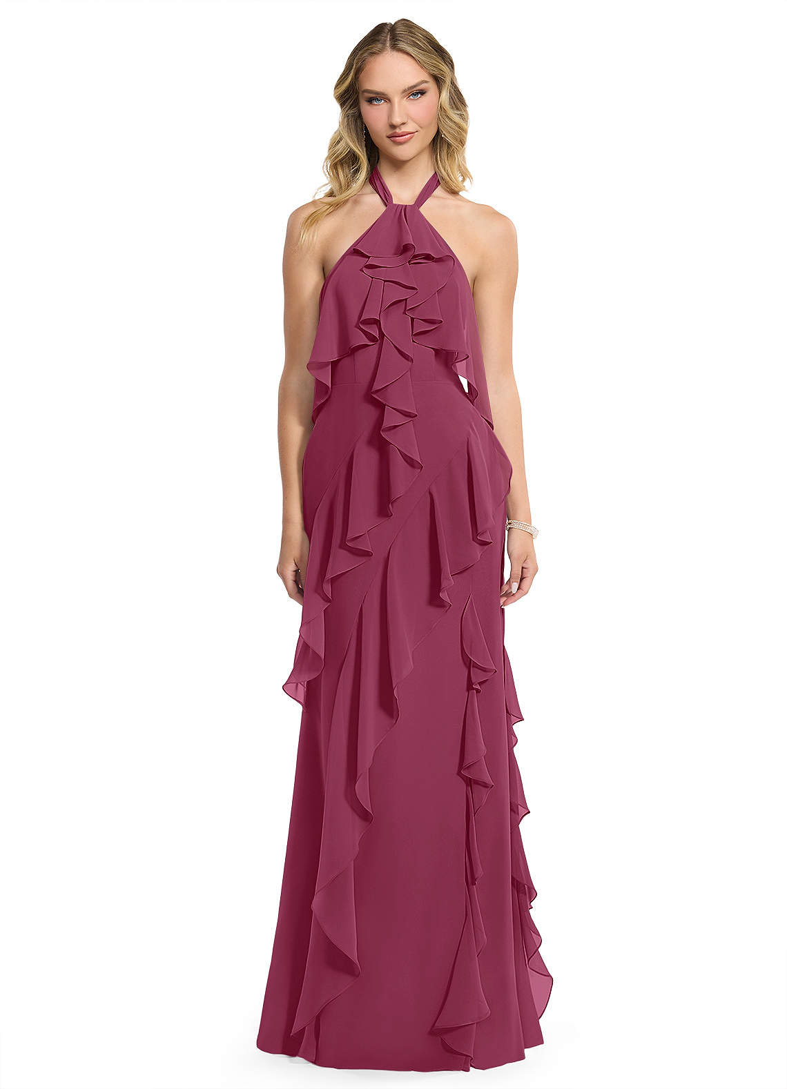 Azazie Velma Brautjungfernkleider A-Linie Seitliche Cut-Outs Chiffon Kleid Maulbeerrot image1