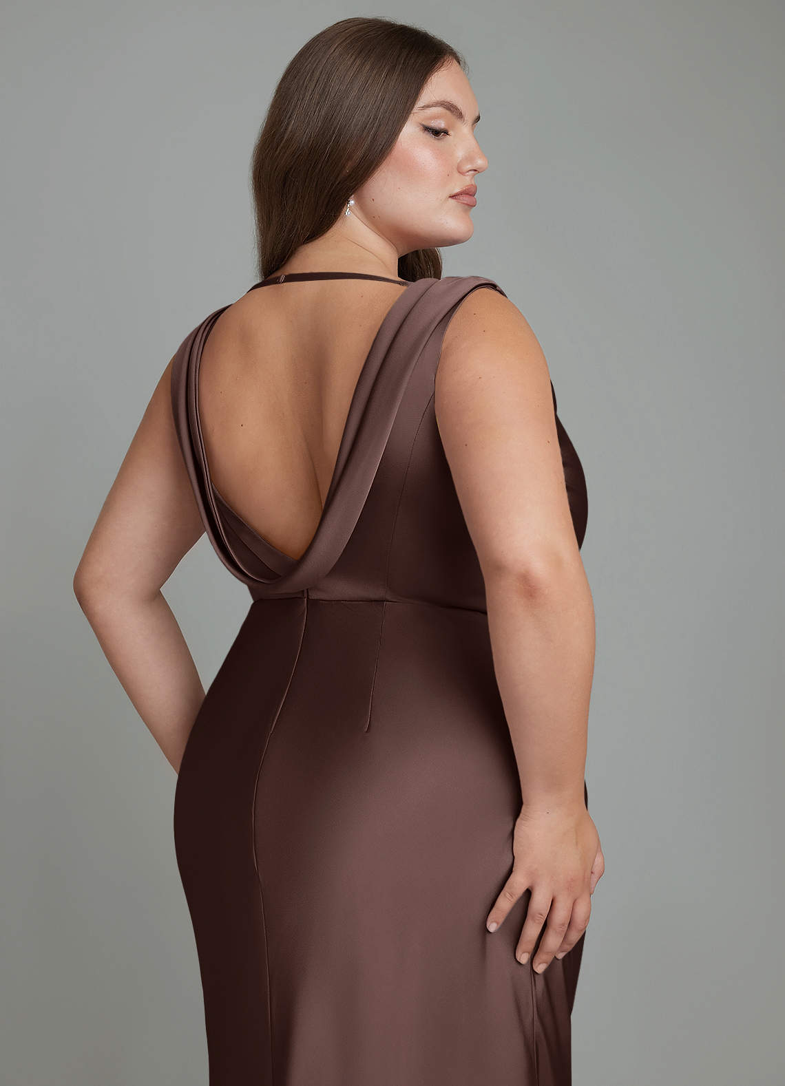 Azazie Kieryn Bridesmaid Dresses Ganache Mermaid Pleated Stretch Satin Dress image11