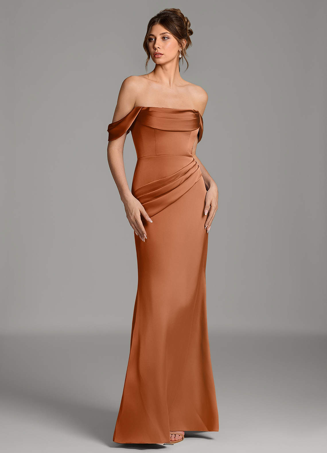 Azazie Alanis Copper Stretch Satin Bridesmaid Dresses