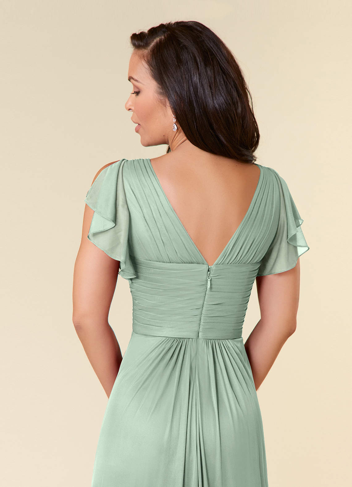 Azazie Reneya Mother of the Bride Dresses Agave A-Line Pleated Mesh Dress image5