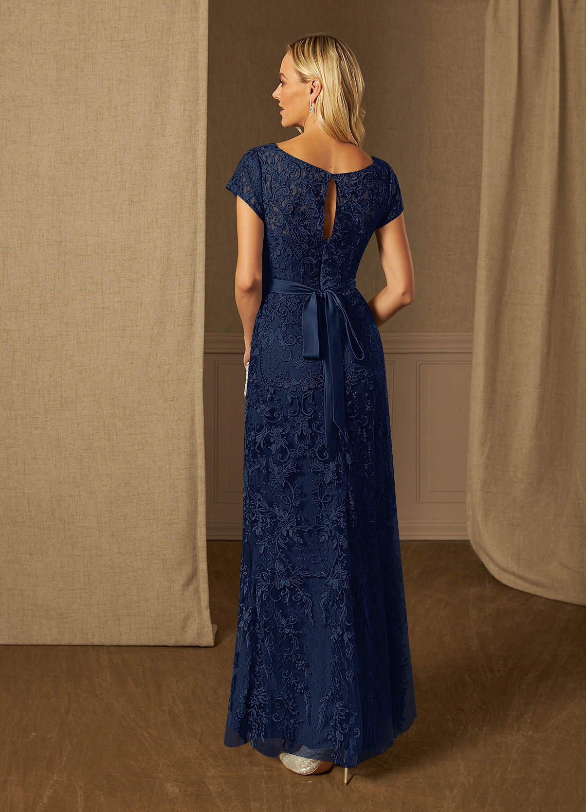 Azazie Dorit Mother of the Bride Dresses Dark Navy Sheath Scoop Lace Dress image1