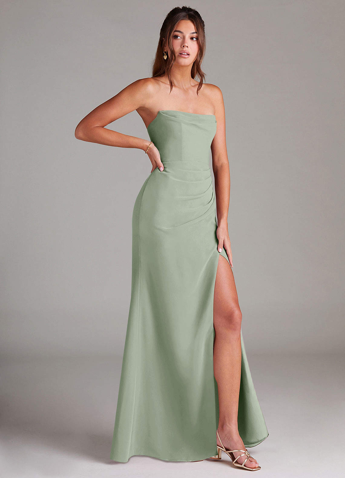Azazie Leonis Bridesmaid Dresses Dusty Sage Sheath Strapless Chiffon Convertible Dress image7