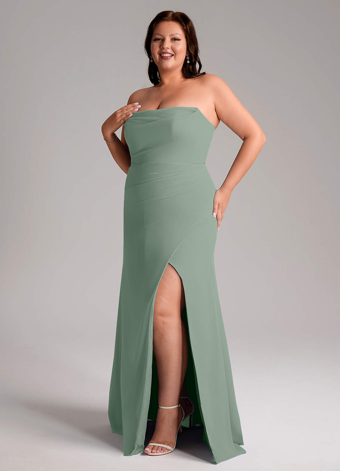 Azazie Leonis Silver Sage Chiffon Bridesmaid Dresses | Azazie