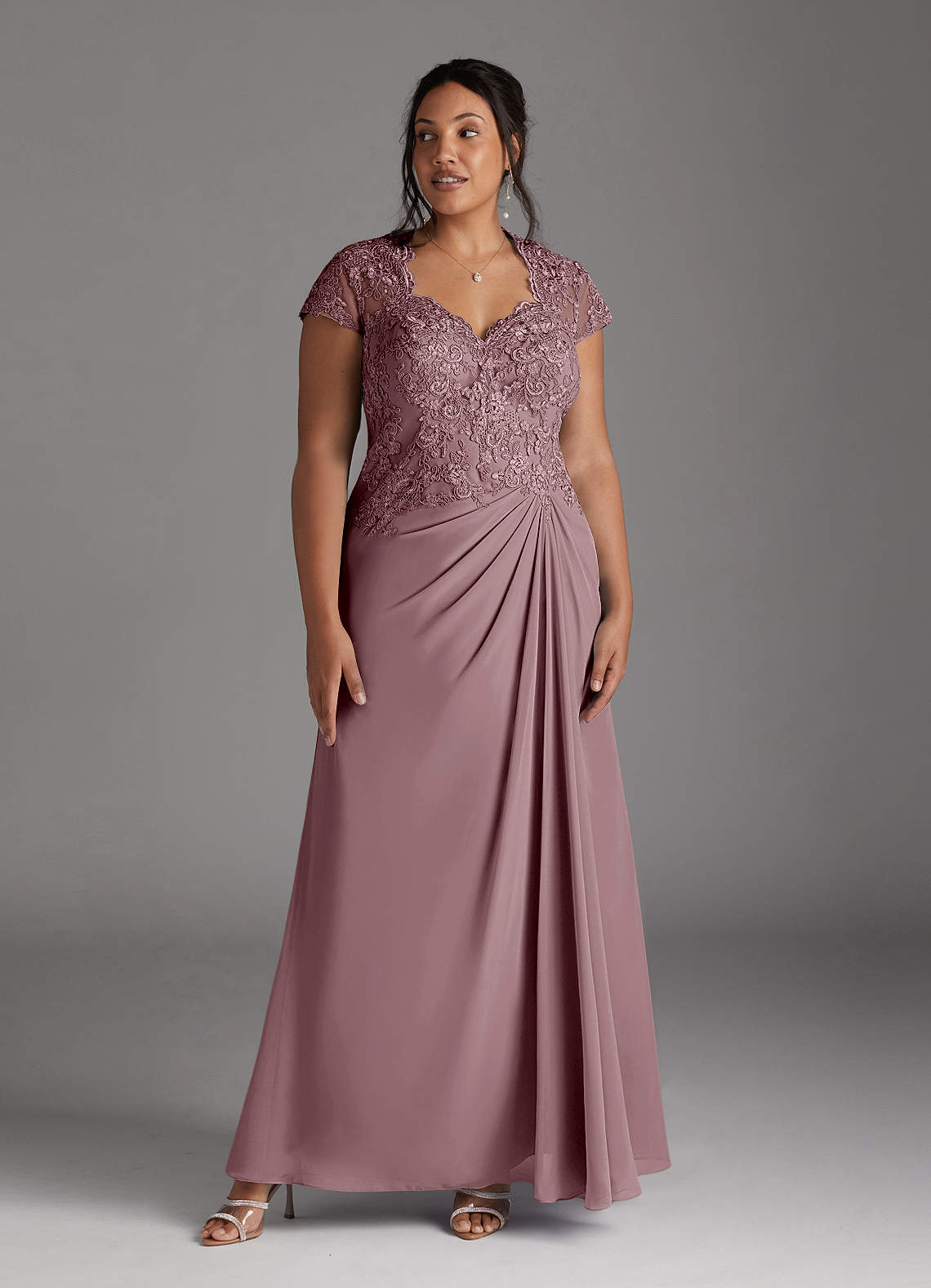 Azazie Junie Mère de la mariée Robes Robe Trapèze en Mousseline de soie Dentelle Rose Poussiéreuse image1