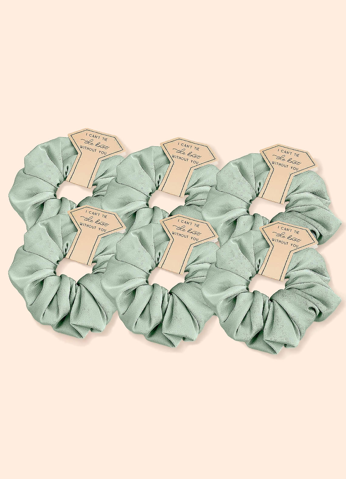 front Matching Color Six-Piece Bridesmaid Stretch Satin Over Size Scrunchie Set