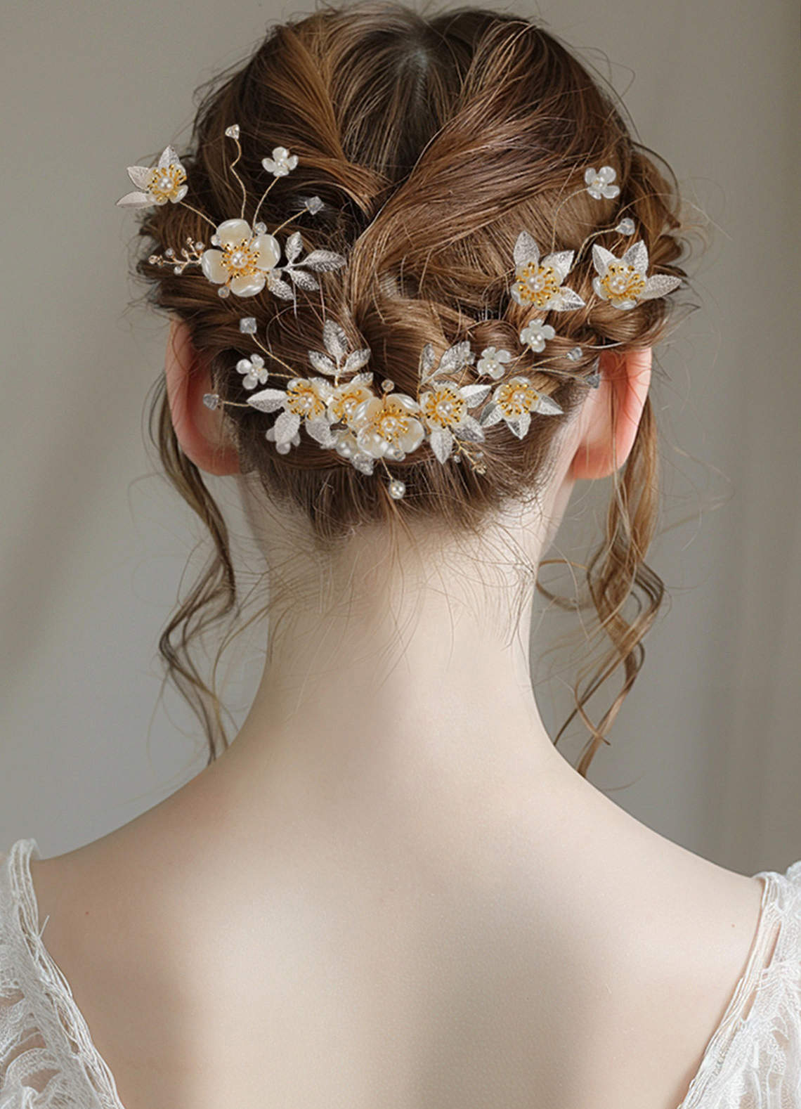front Gilded Floral Comb Set