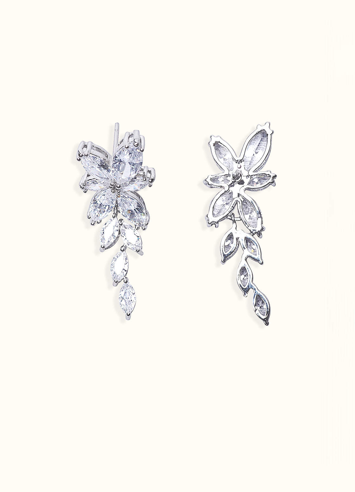 front Floral Leaf Rhinestone Drop Earrings