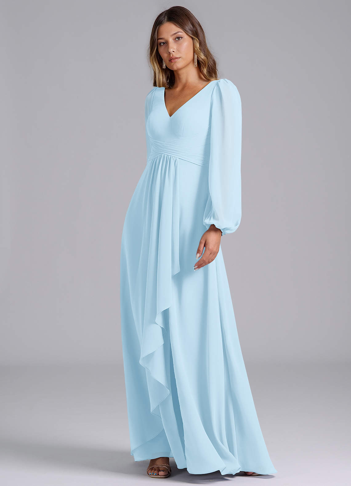 sky blue dress long sleeve Sky blue floral long dress