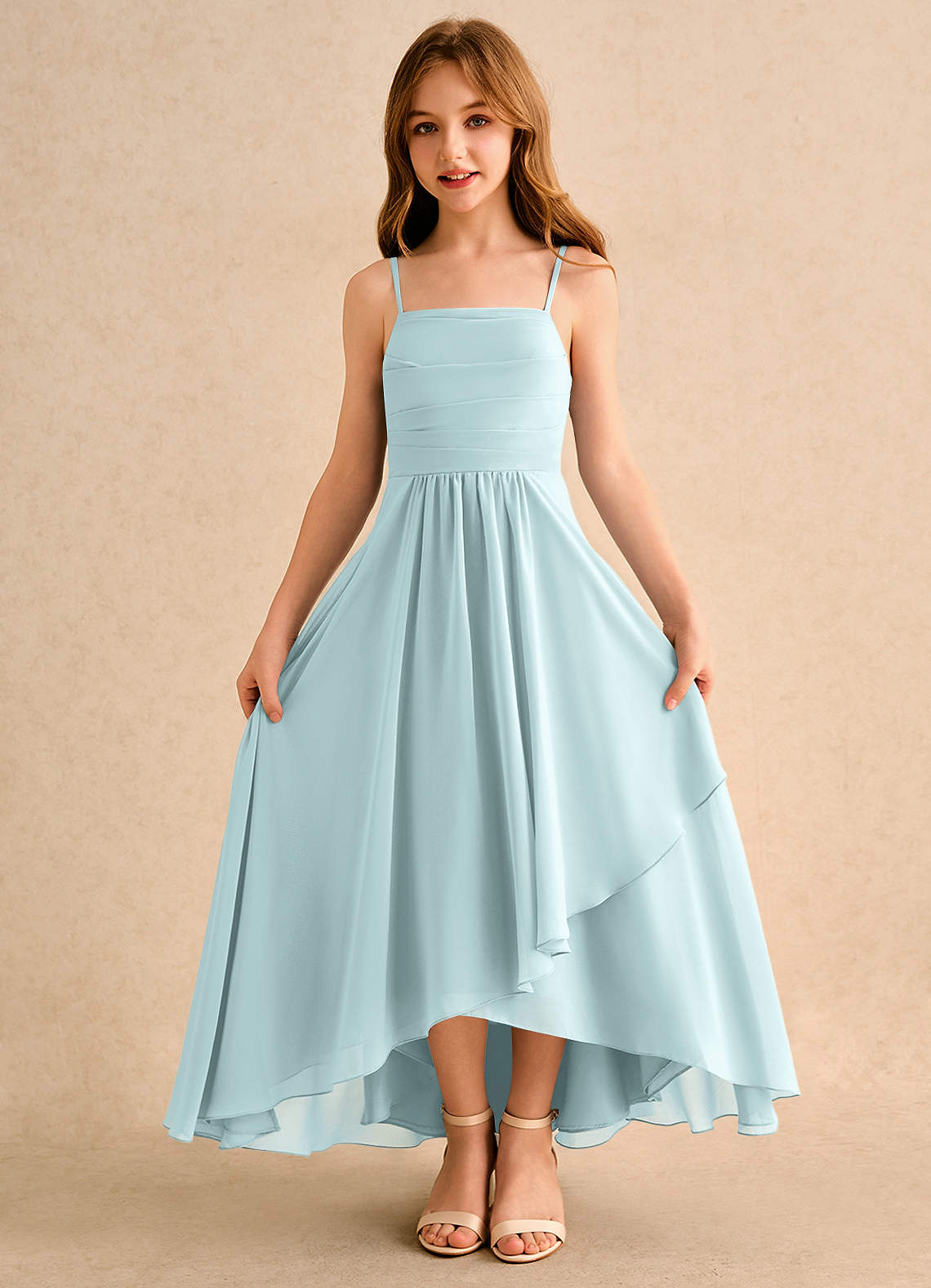 Azazie Twilight Dance Girls Formal Blumenmädchenkleider A-Linie Plissee Chiffon Kleid Nebel image5