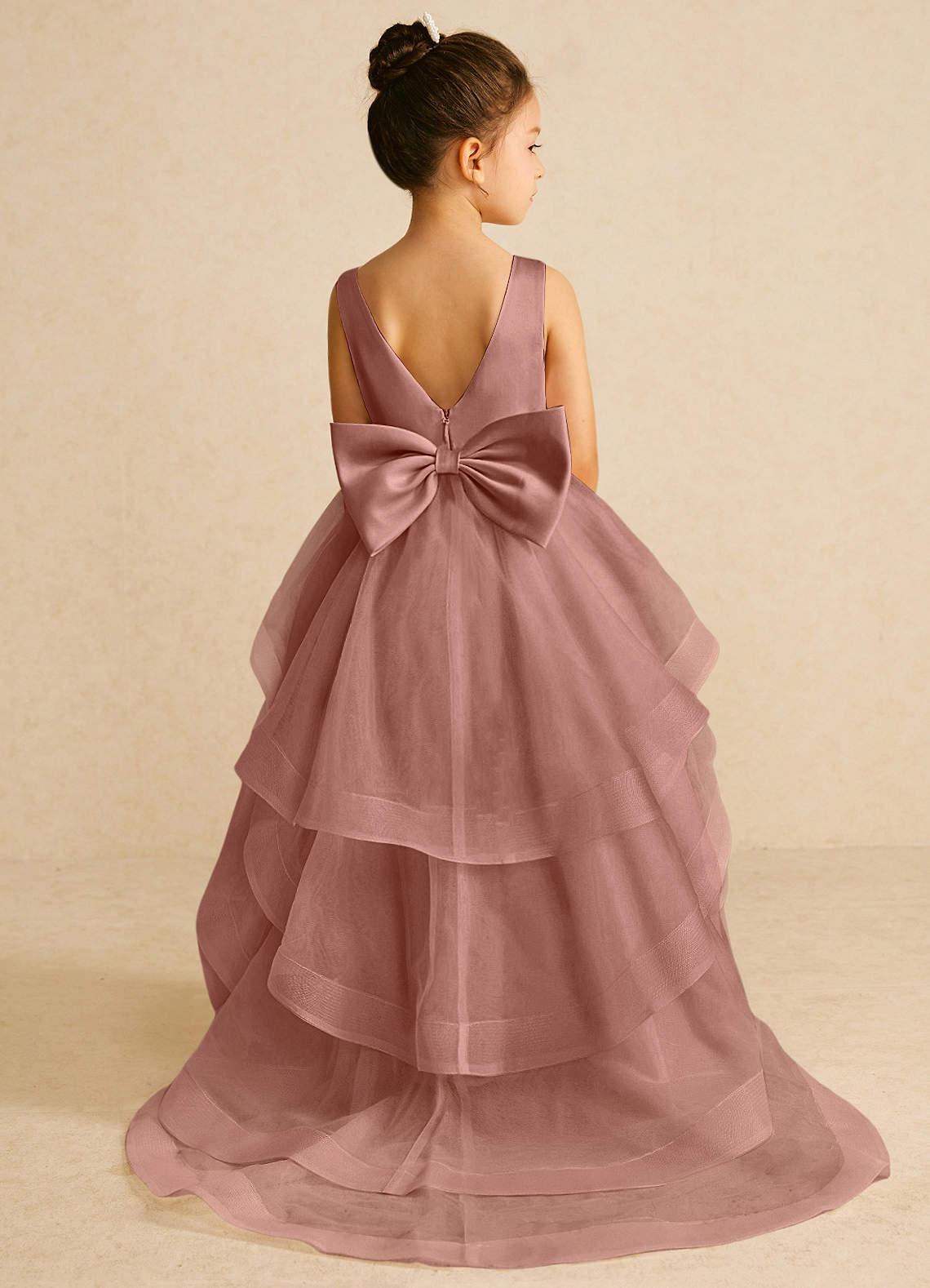 Azazie Pumpkin Robe Demoiselle D'honneur Fillette Robe Trapèze en Tulle Convertible Rose De Cèdre image1