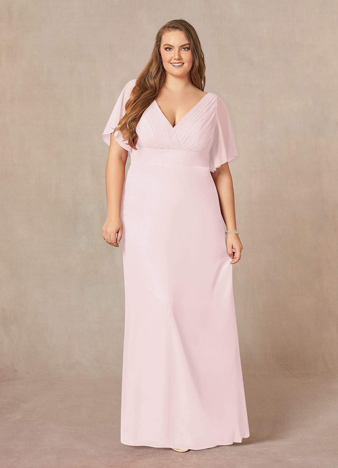 A-Line Chiffon Dress with Flower Appliqued Blushing Pink Plus Size