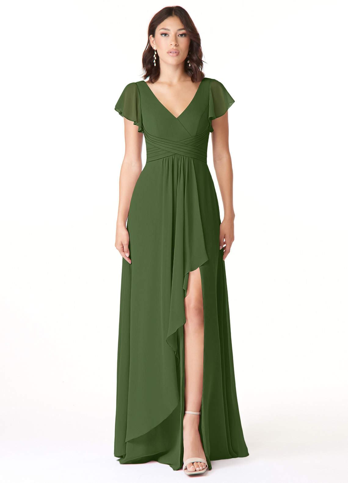 Azazie Omari Robes de demoiselle d'honneur Robe Trapèze en Mousseline de soie Olive image1