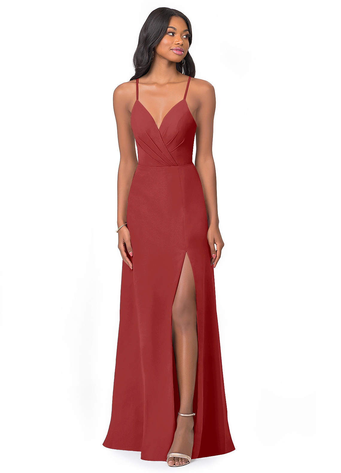 Azazie Everleigh Brautjungfernkleider A-Linie Herzchen Gefaltet Chiffon Kleid Rost image1