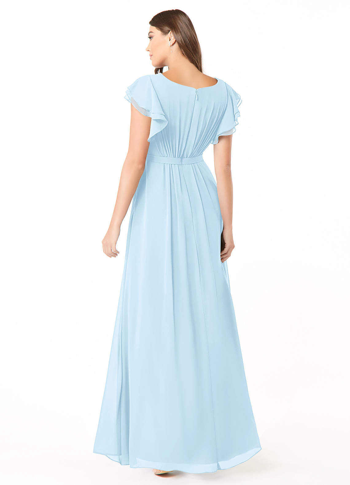 Azazie Daphne Modest Bridesmaid Dresses A-Line Ruffled Chiffon Floor-Length Dress image1