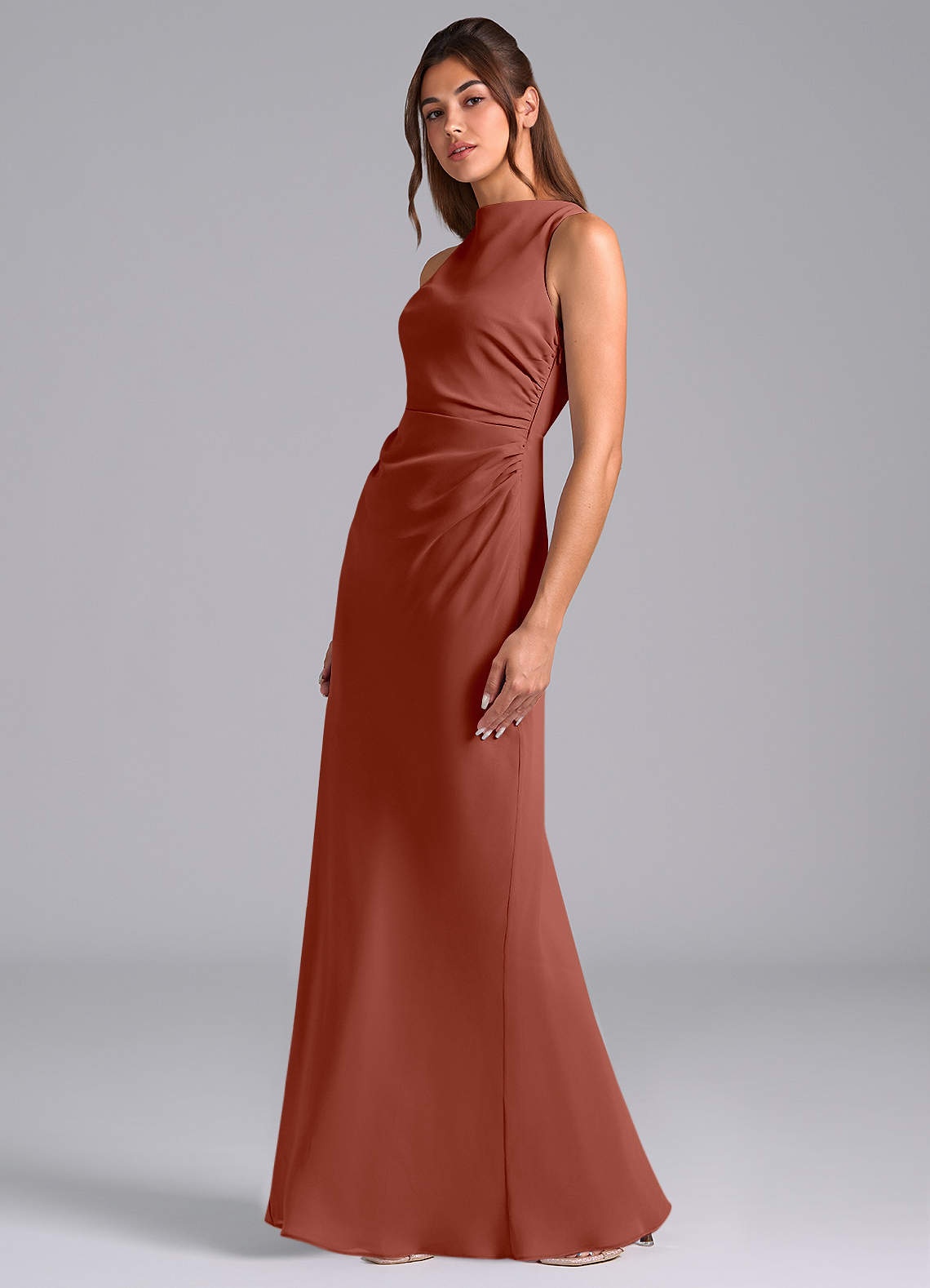 Azazie Evadne Bridesmaid Dresses Auburn A-Line Pleated Chiffon Dress image1