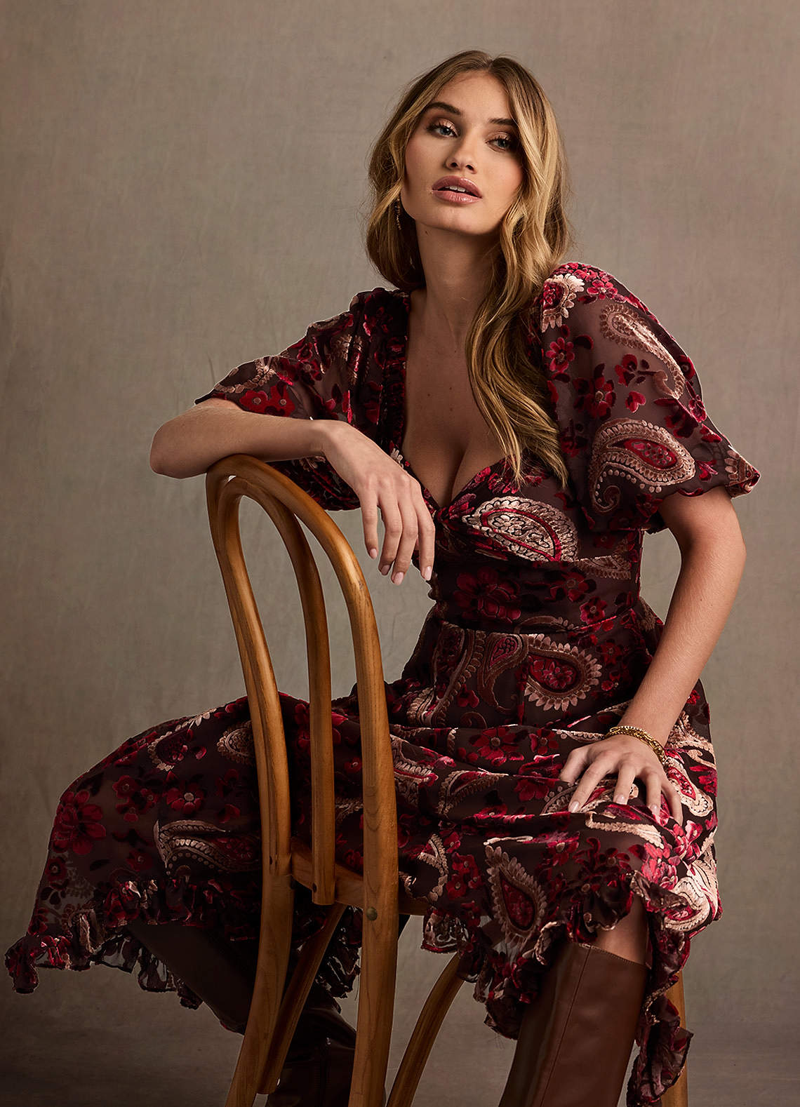 Juno Midi Dress with Fringe Cape - Red main image 1