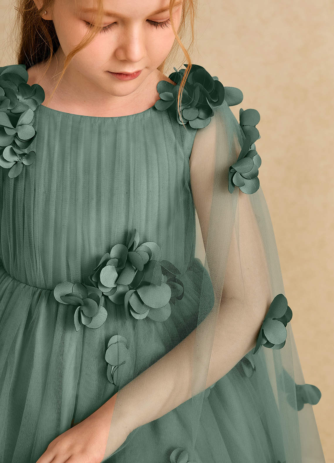 Azazie Staria Blumenmädchenkleider Ballkleid Gestreift Tüll Kleid Eukalyptus image9