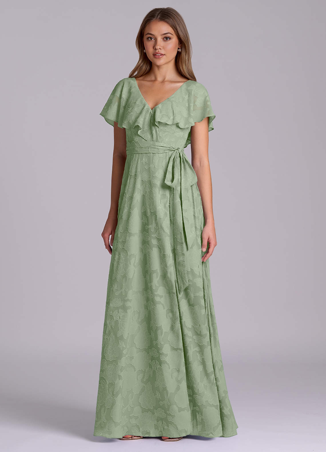 Azazie Lainey Morsiusneito Mekot A-linja taskuilla Floral Burnout Lattian pituus Pukeutua image3