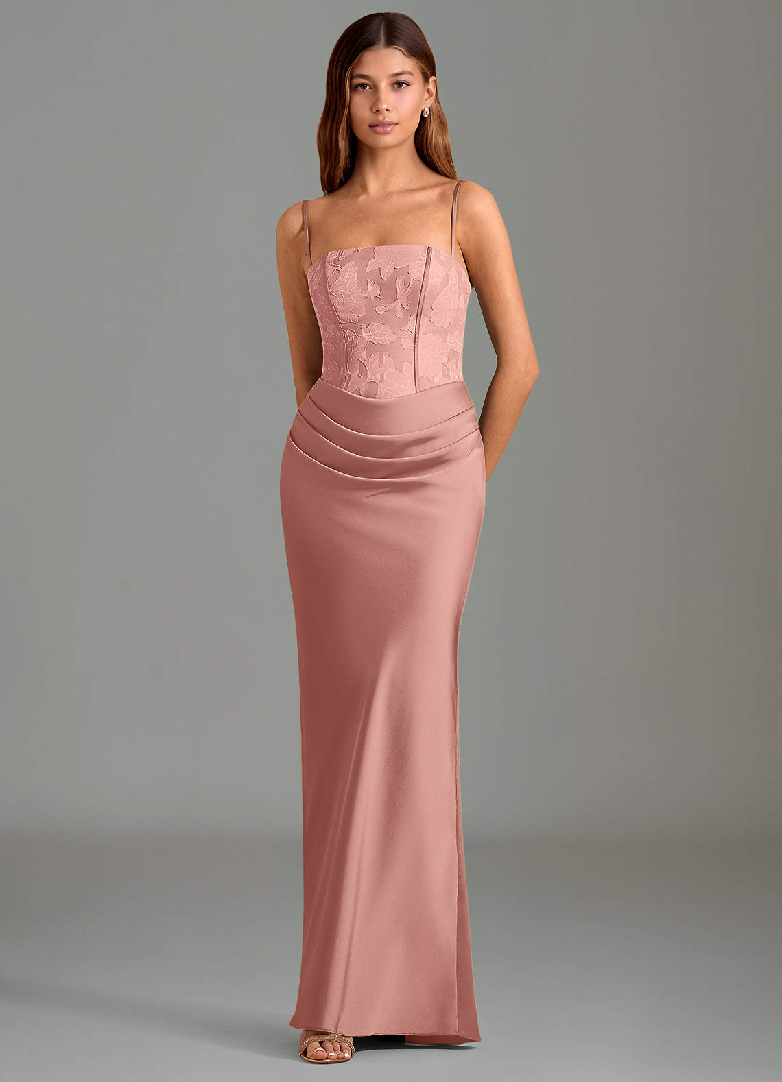 Azazie Emilia Morsiusneito Mekot Mrenneito Olkaimeton Joustava satiini Lattian pituus Pukeutua image3