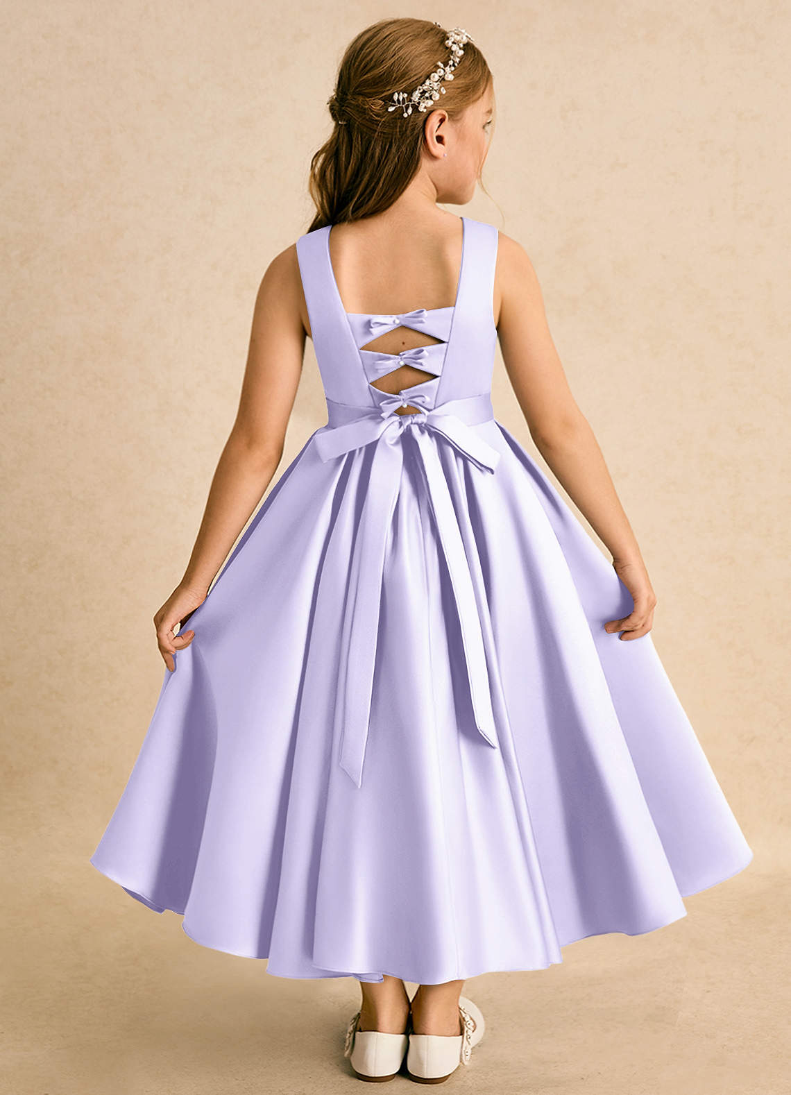 Azazie Junebuj vestidos de niña de las flores Vestido de Lila de Satin Mate de Princesa con Plisado image1